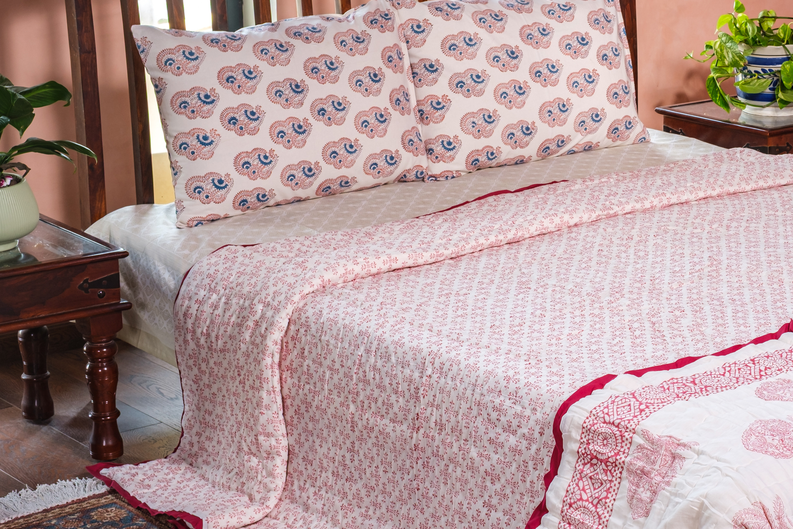 Hand Block Printed Cotton Quilt King Size  Cross Lolipop 103349