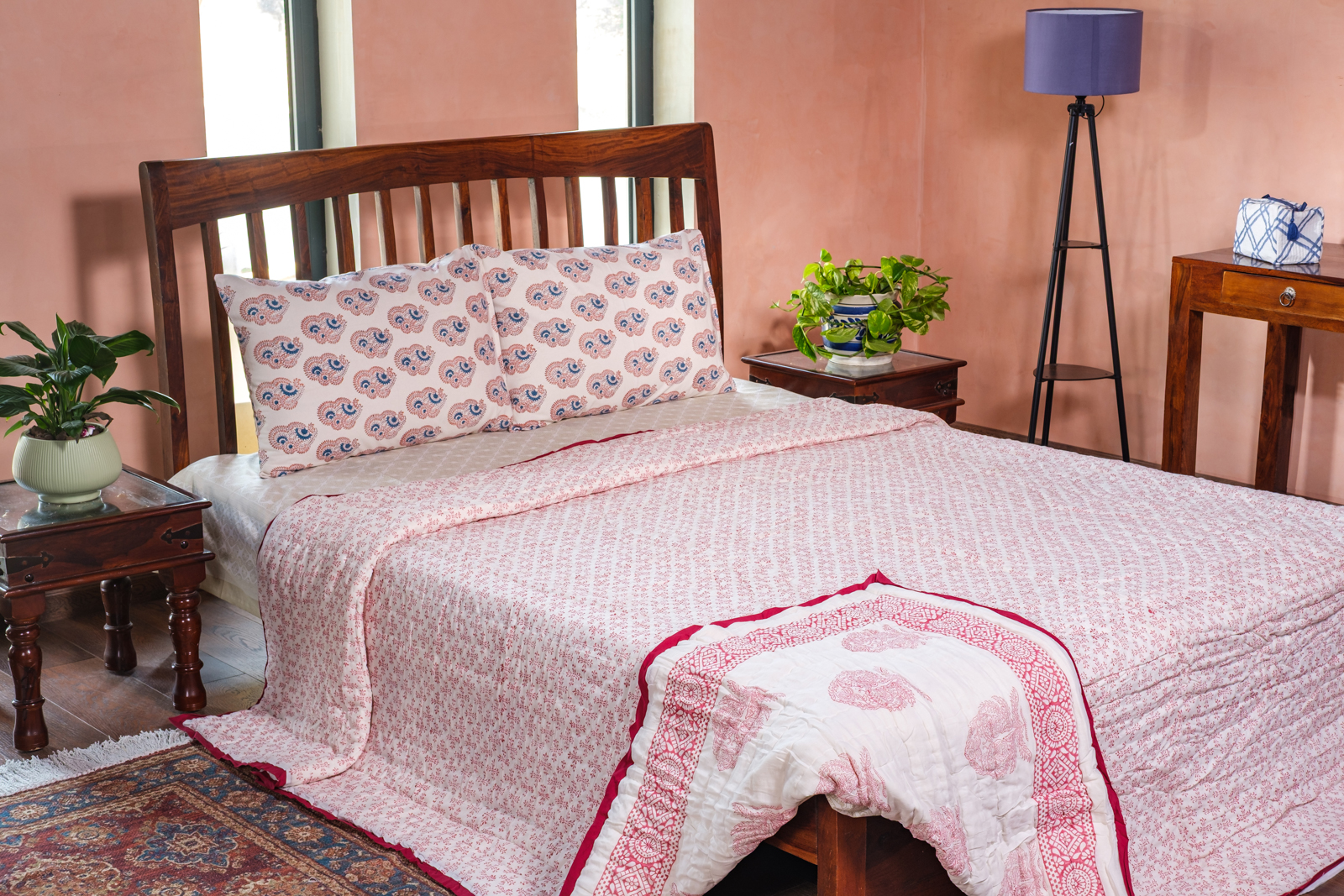 Hand Block Printed Cotton Quilt King Size  Cross Lolipop 103349