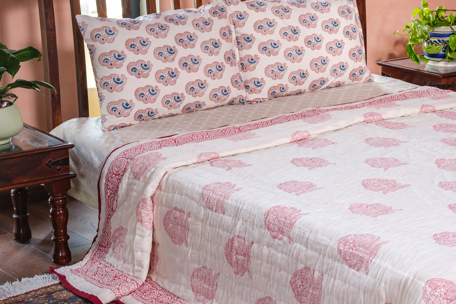 Hand Block Printed Cotton Quilt King Size  Cross Lolipop 103349