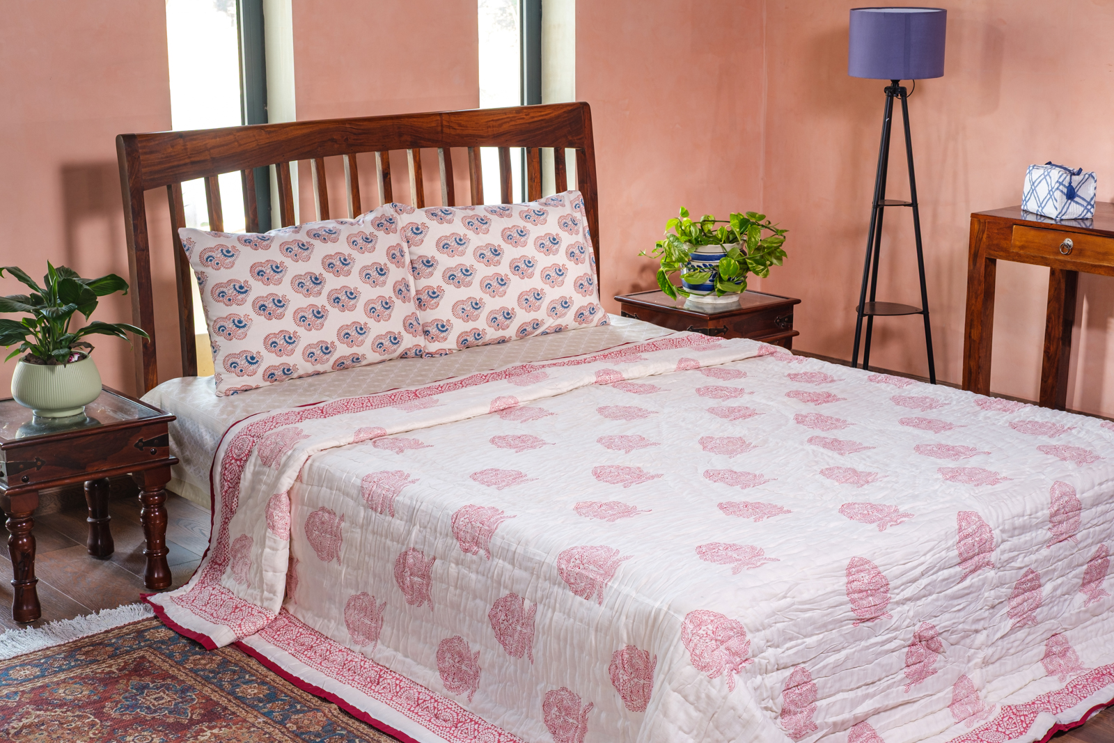 Hand Block Printed Cotton Quilt King Size  Cross Lolipop 103349