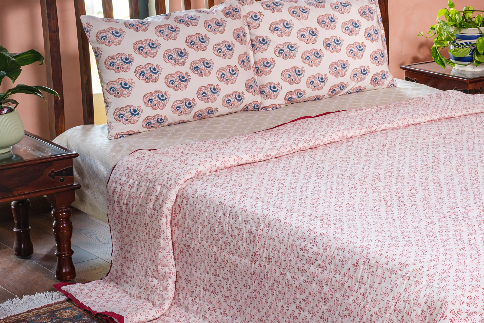 Hand Block Printed Cotton Quilt King Size  Cross Lolipop 103349