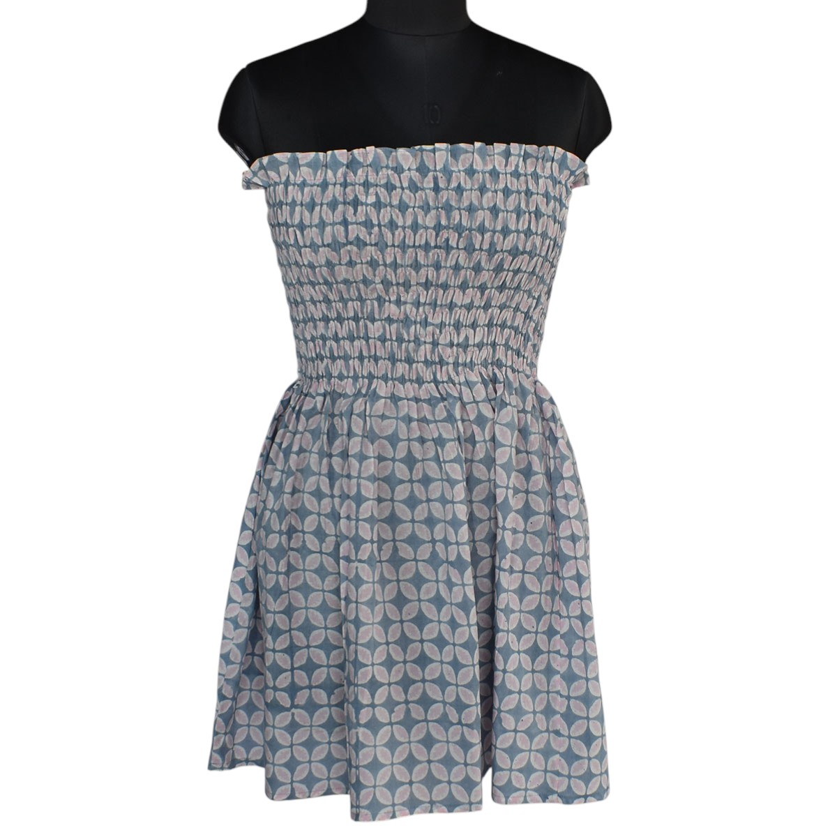 Smocked Cotton Top for Women Hand Block Printed Cross Pink