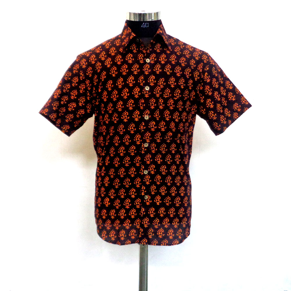 Hand Block Printed Mens Shirt Half Sleeves 109764