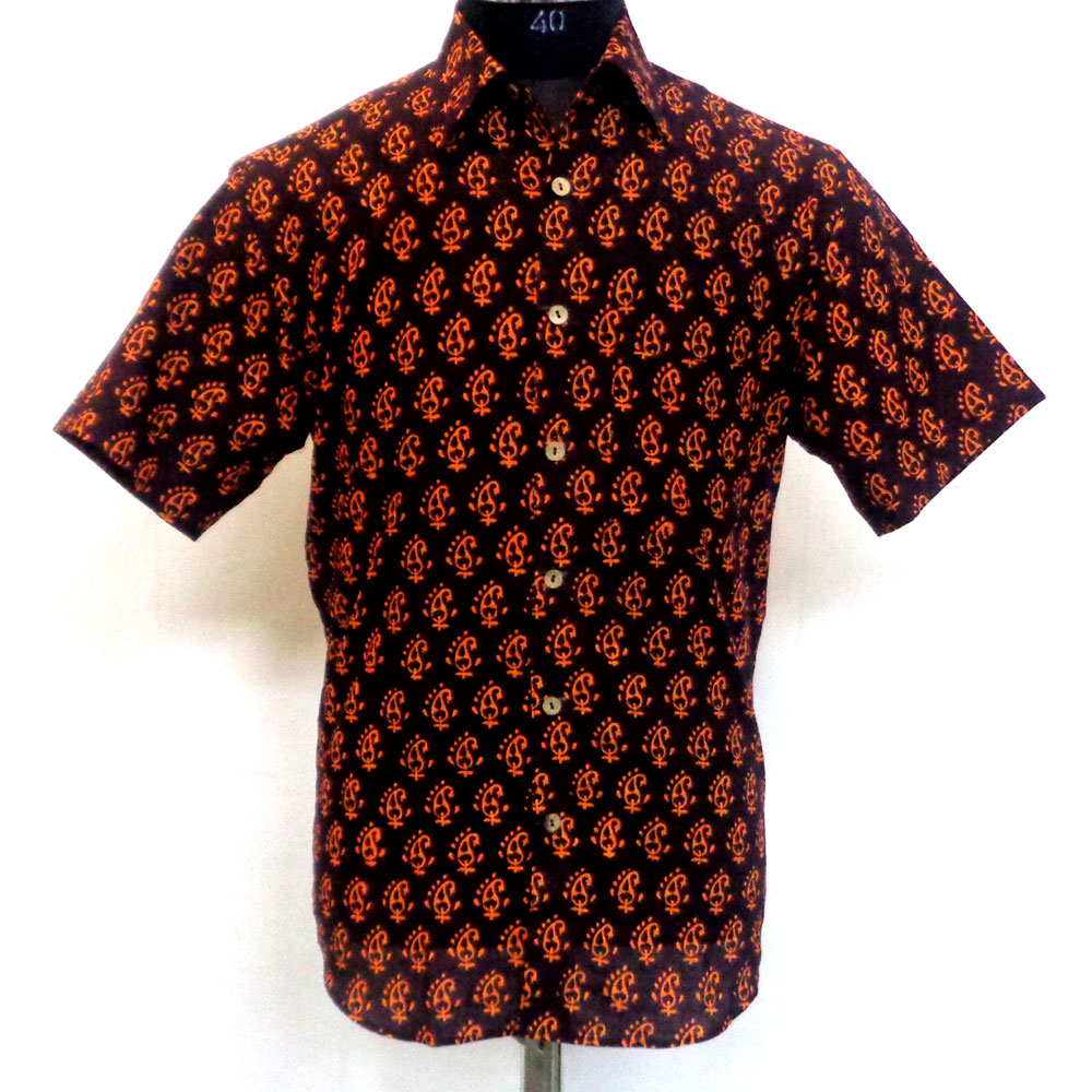 Hand Block Printed Mens Shirt Half Sleeves 109764