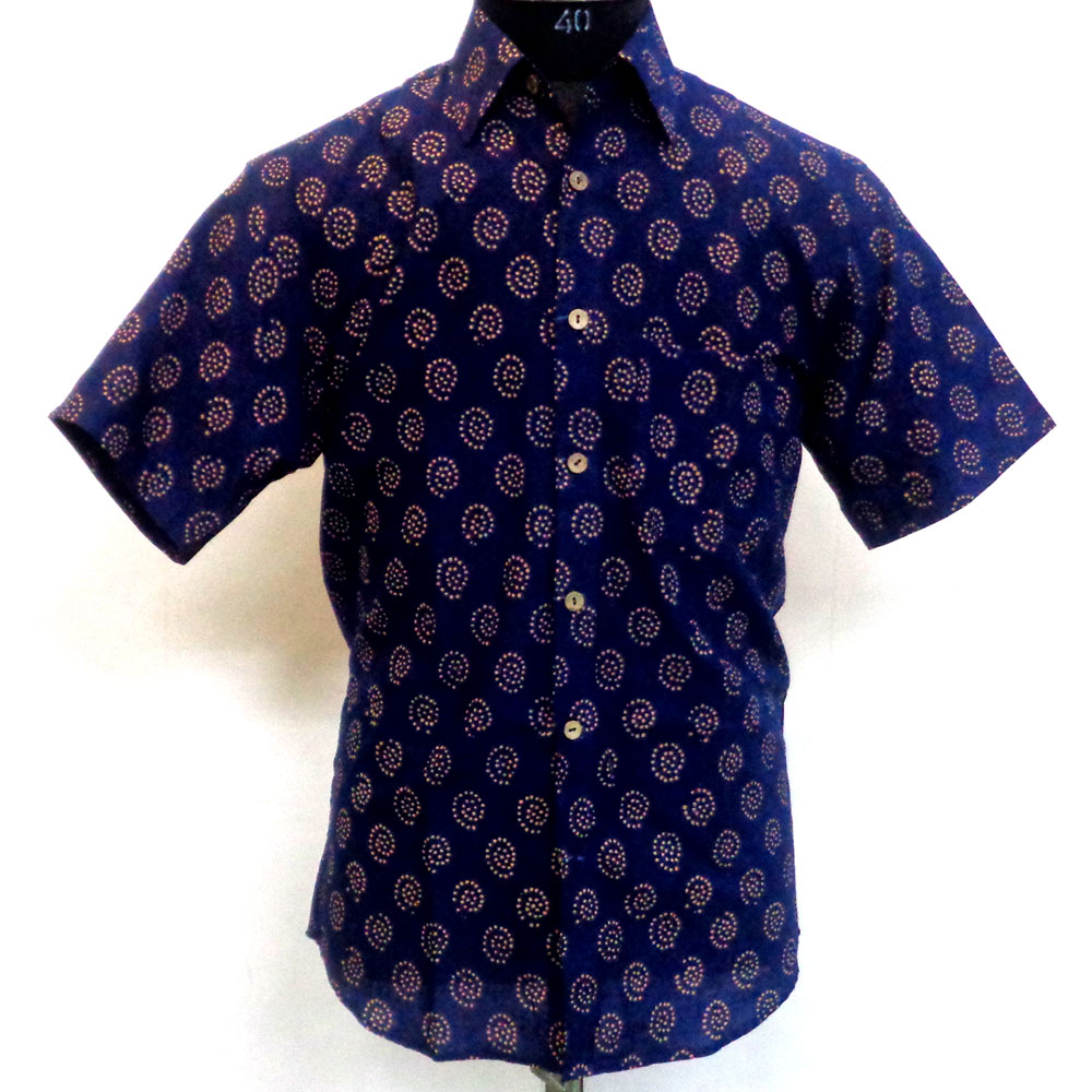 Hand Block Printed Mens Shirt Half Sleeves 109770