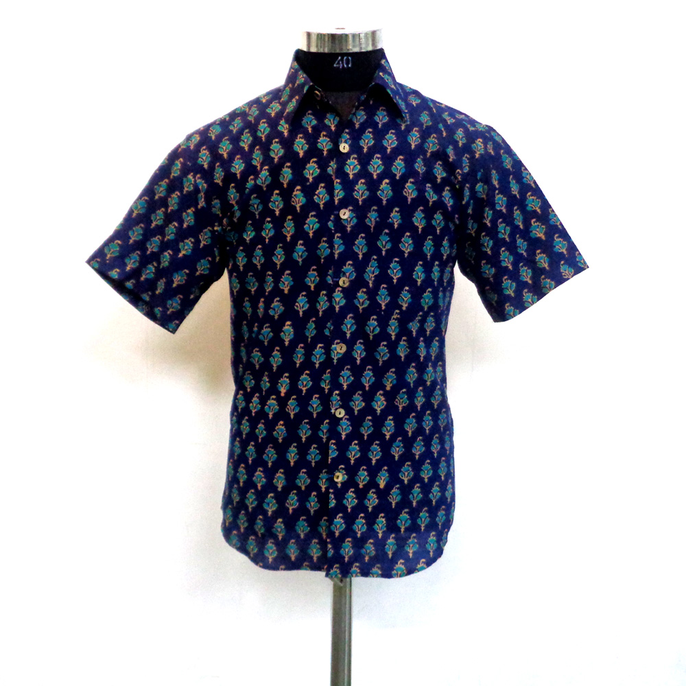 Hand Block Printed Mens Shirt Half Sleeves 109776