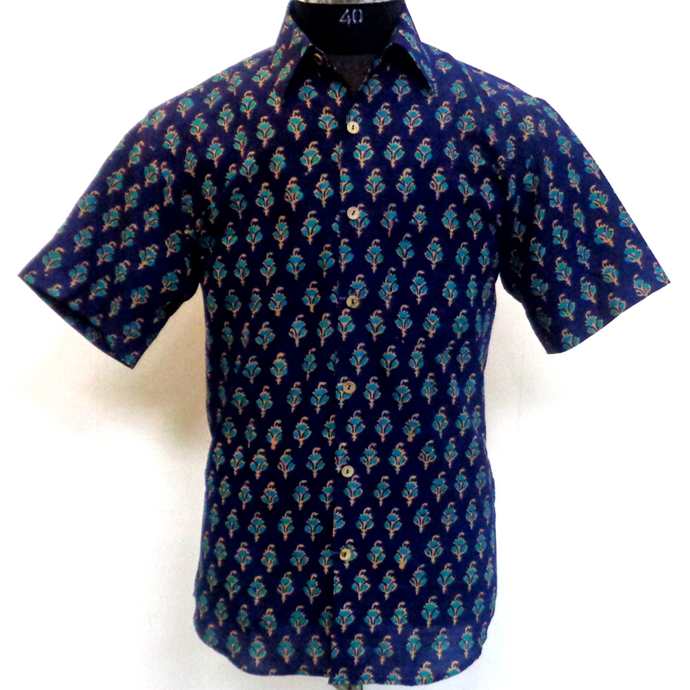 Hand Block Printed Mens Shirt Half Sleeves 109776