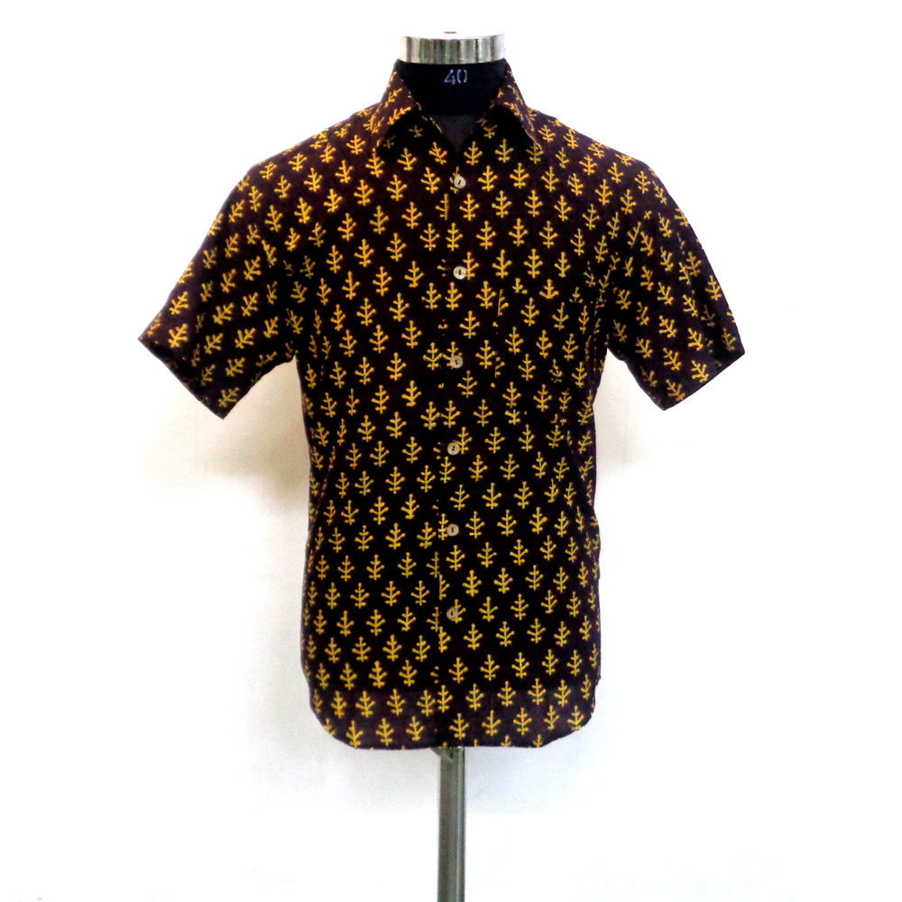 Hand Block Printed Mens Shirt Half Sleeves 109781