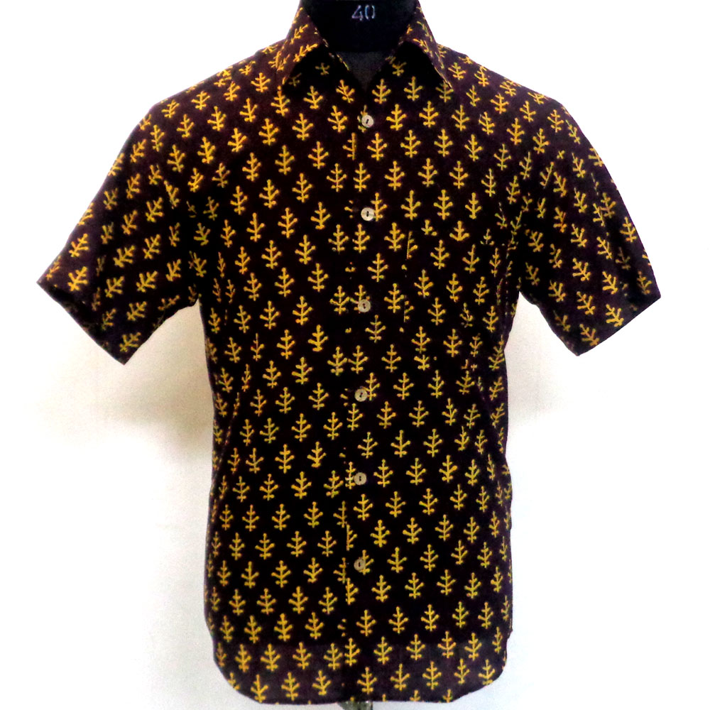 Hand Block Printed Mens Shirt Half Sleeves 109781