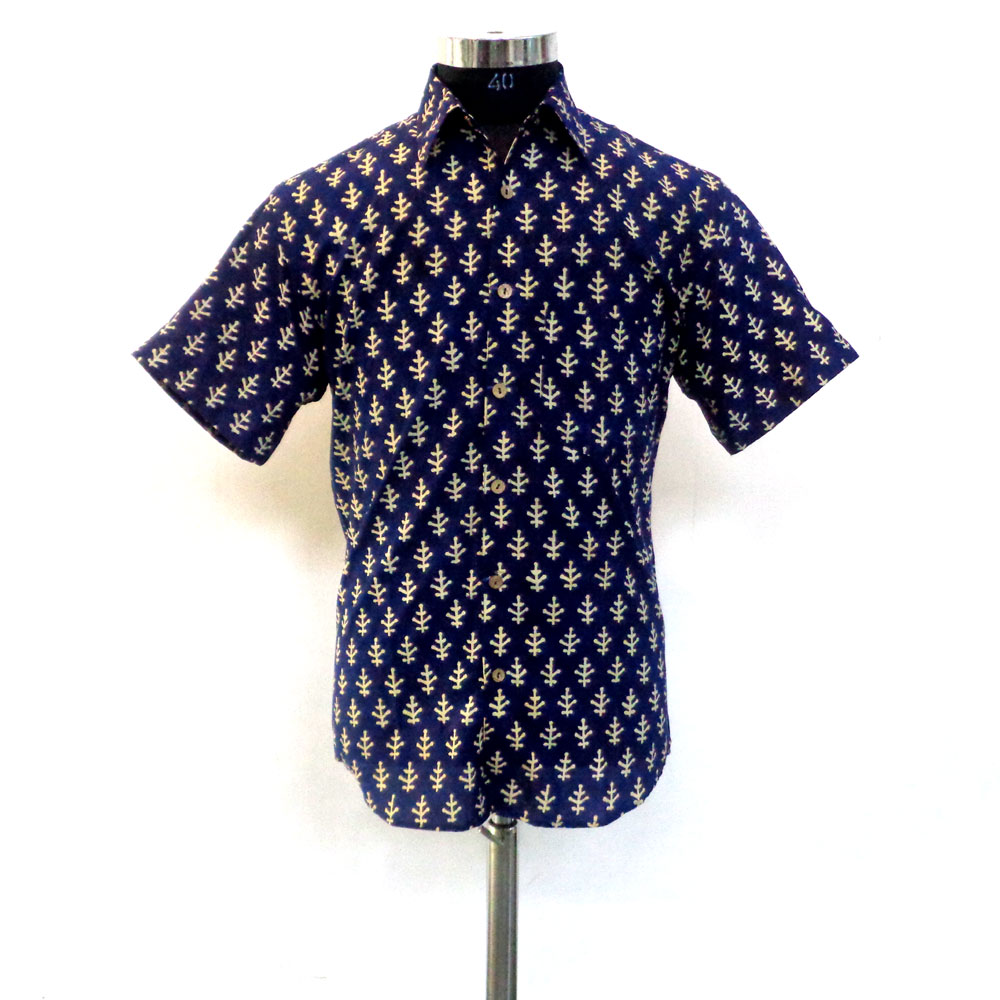 Hand Block Printed Mens Shirt Half Sleeves 109790