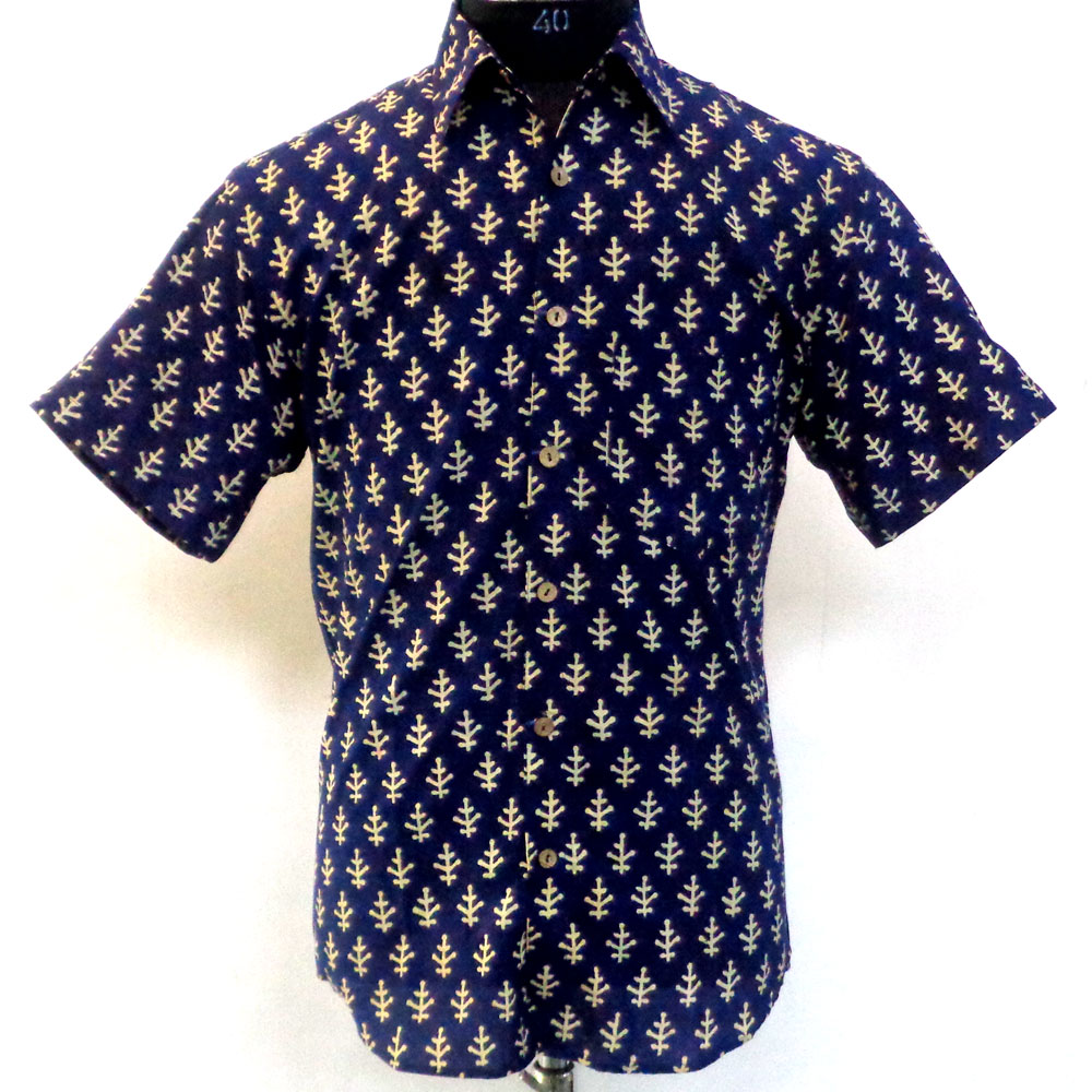 Hand Block Printed Mens Shirt Half Sleeves 109790
