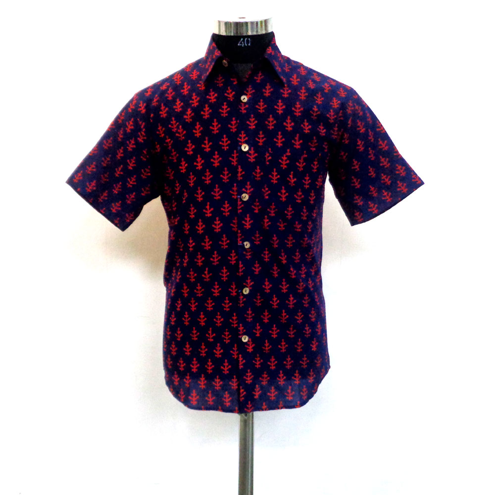 Hand Block Printed Mens Shirt Half Sleeves 109795