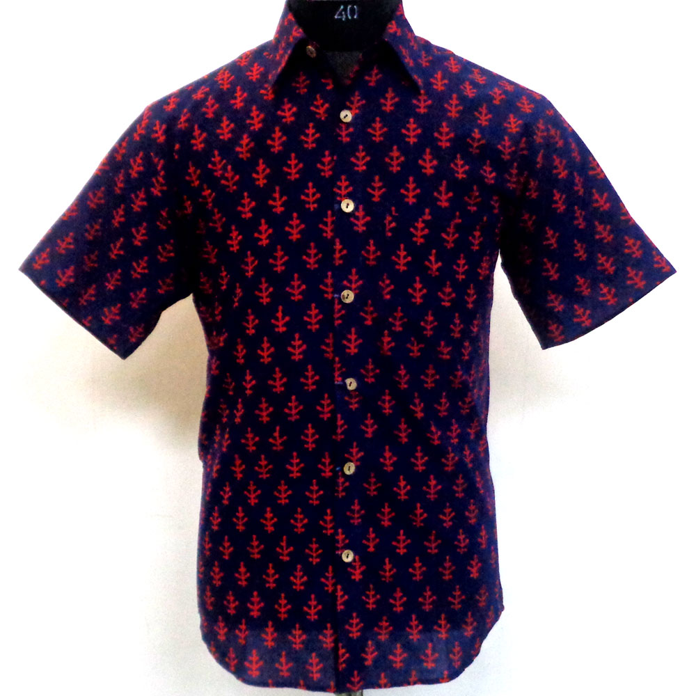 Hand Block Printed Mens Shirt Half Sleeves 109795