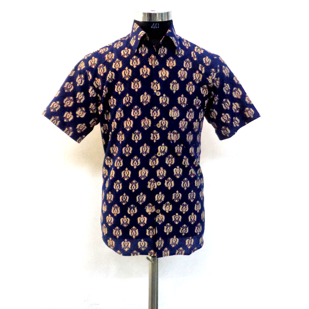 Hand Block Printed Mens  Shirt Half Sleeves  109803