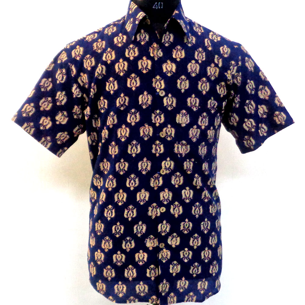 Hand Block Printed Mens Shirt Half Sleeves 109803