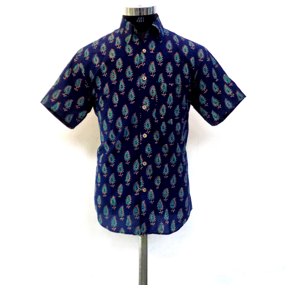 Hand Block Printed Mens  Shirt Half Sleeves  109927