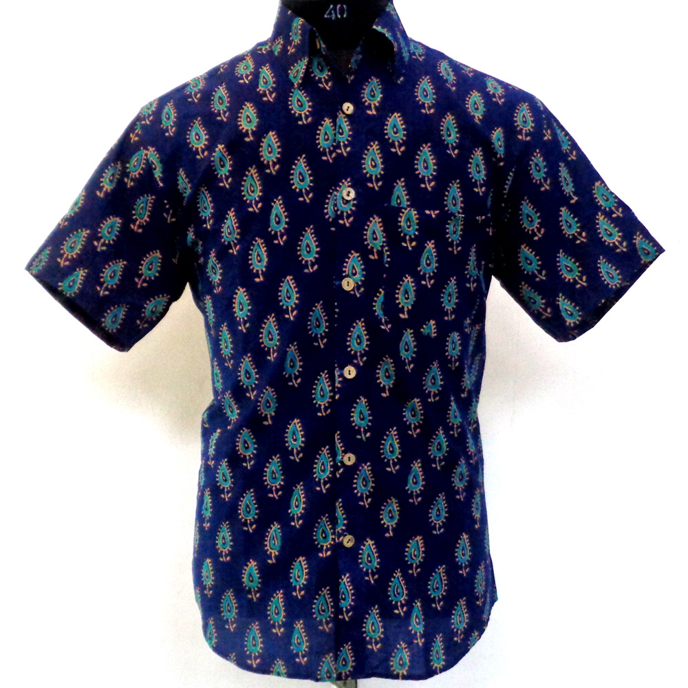 Hand Block Printed Mens  Shirt Half Sleeves  109927