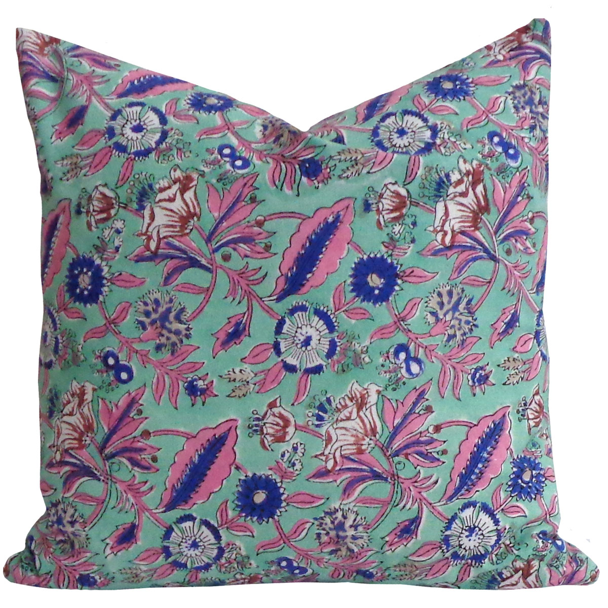 Hand Block Printed Cotton Cushion Cover 40x40 cms  Wild Flower Ocean Gud 207602