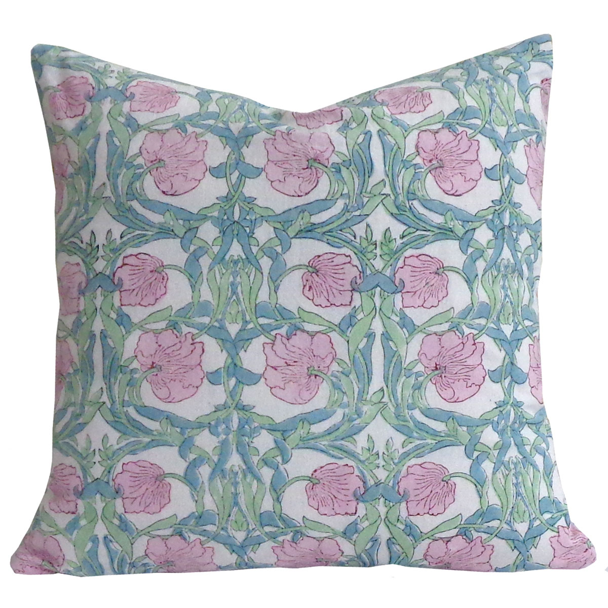 Hand Block Printed Cotton Cushion Cover 40x40 cms Bauhaus Pink Flower 601774
