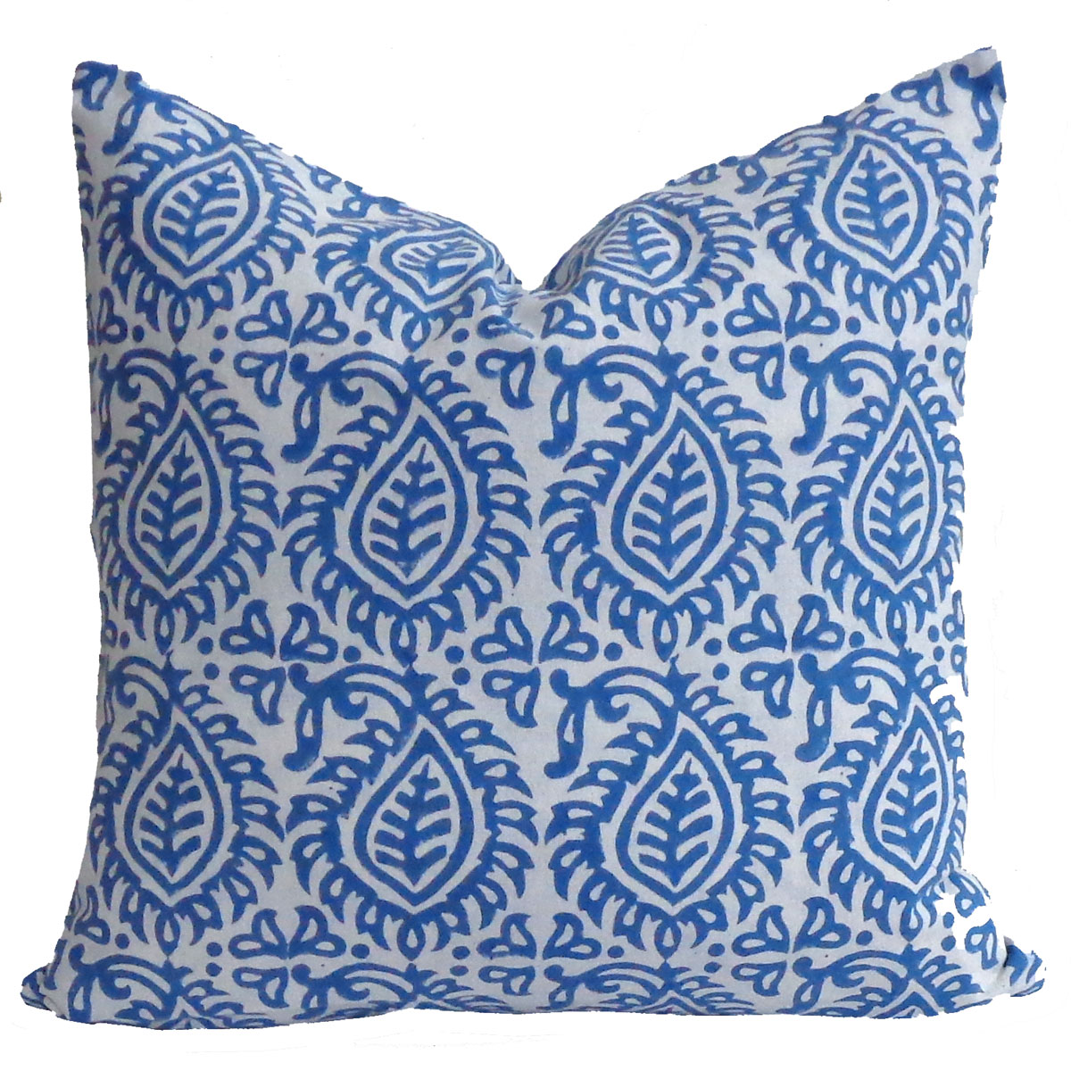 Hand Block Printed Cotton Cushion Cover 40x40 cms Leaf Blue 202796