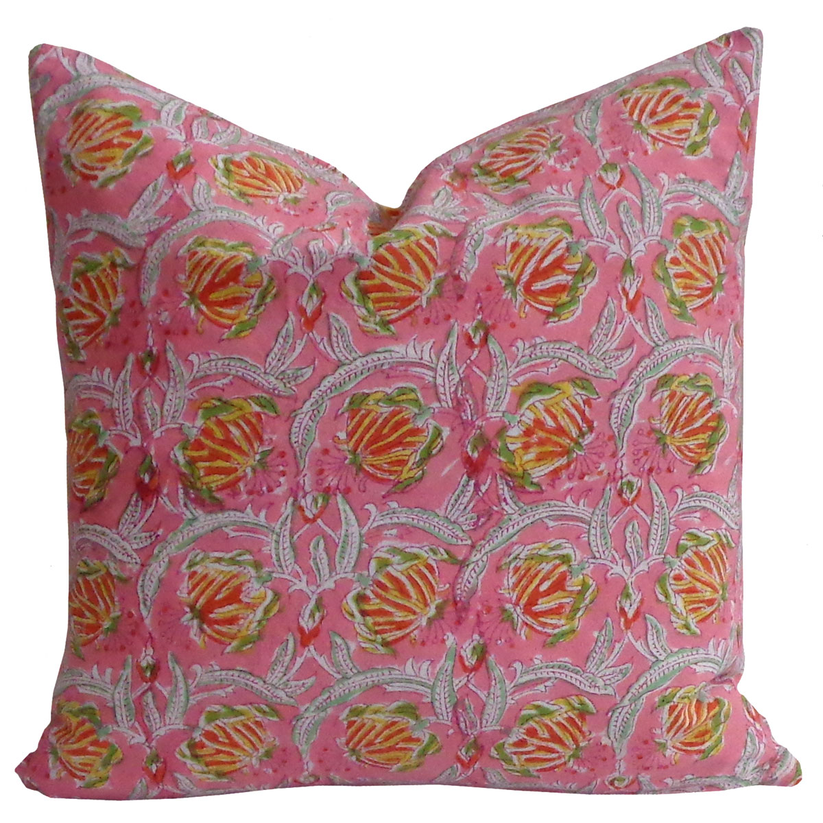 Hand Block Printed Cotton Cushion Cover 40x40 cms Frost Pink Floral 202816