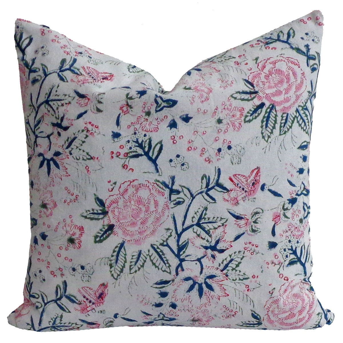 Hand Block Printed Cotton Cushion Cover 40x40 cms Naya Gulab Open 202819