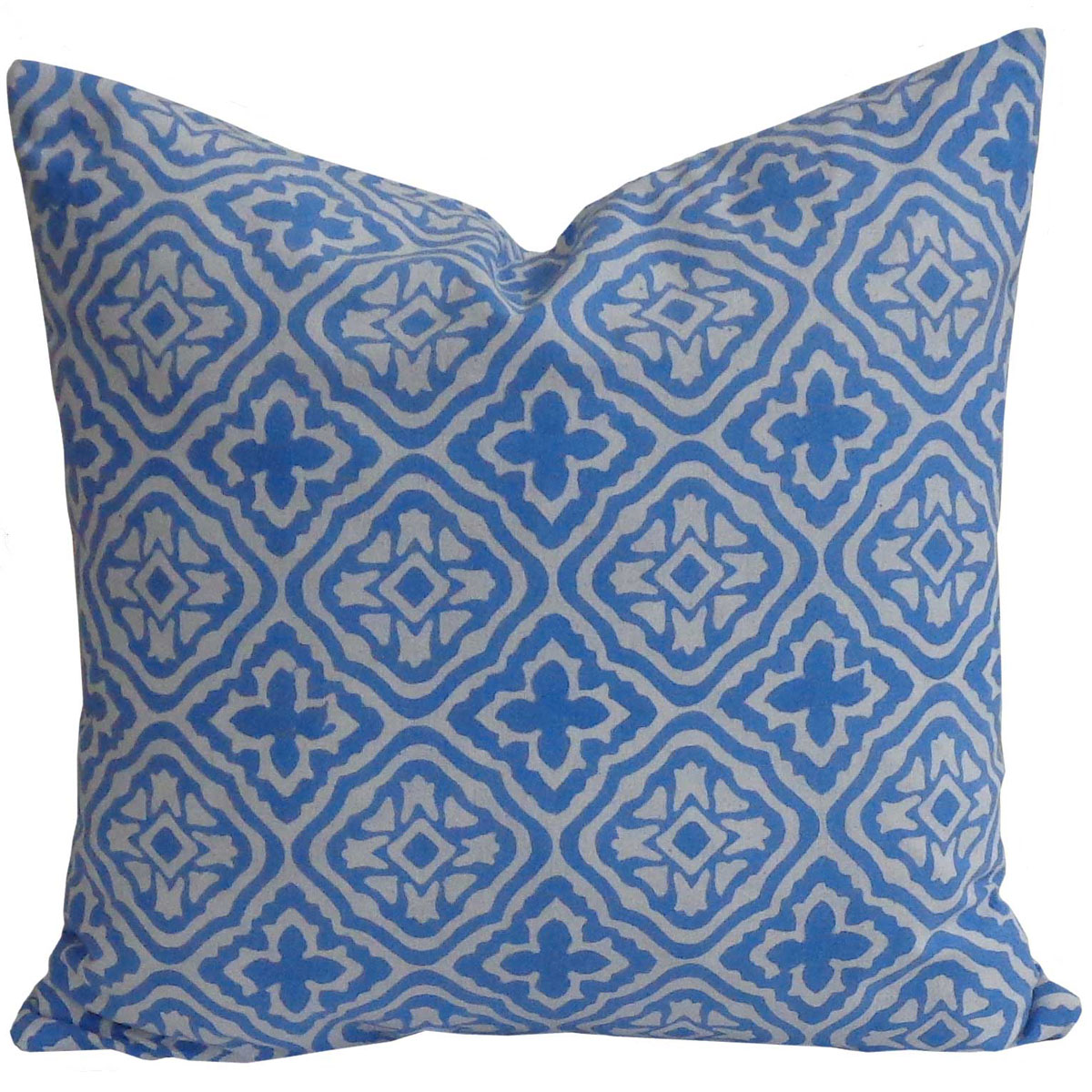 Hand Block Printed Cotton Cushion Cover 40x40 cms Cross Flower Palace Blue 206826