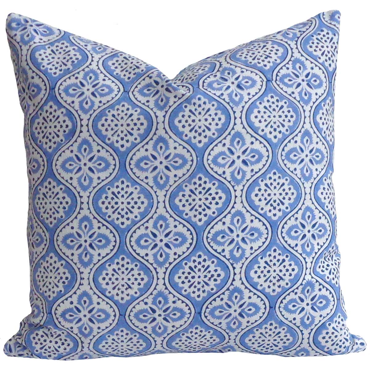 Hand Block Printed Cotton Cushion Cover 40x40 cms Ogee Blue 208317