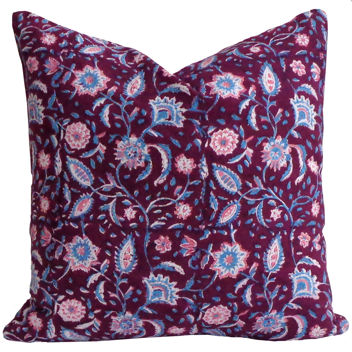 Hand Block Printed Cotton Cushion Cover 40x40 cms Rukmani Maroon Gud 620607