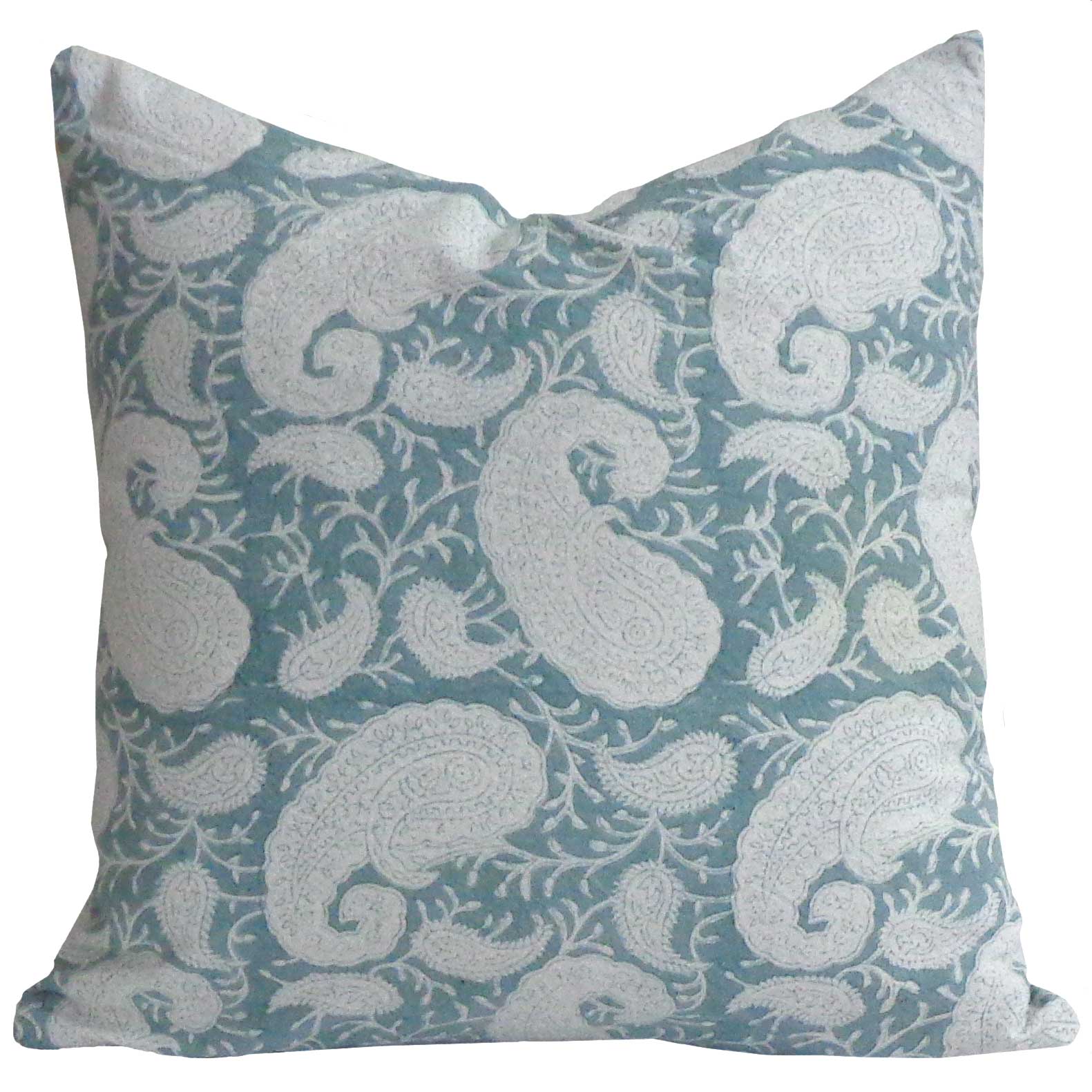 Hand Block Printed Cotton Cushion Cover 40x40 cms Ambi Mineral Blue Gud 201582