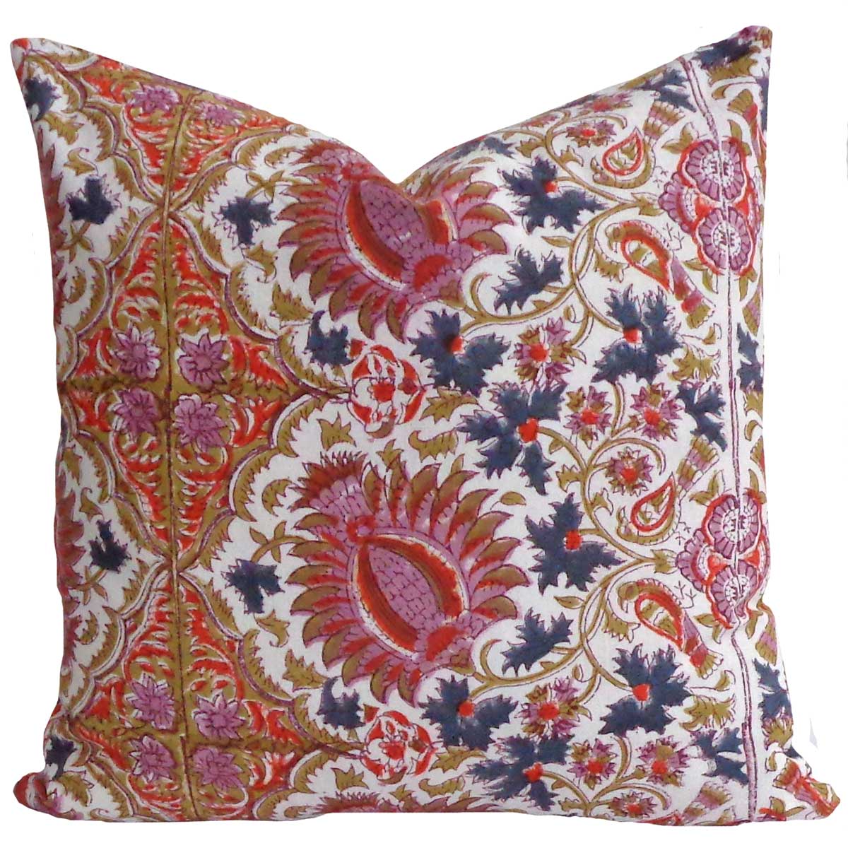 Hand Block Printed Cotton Cushion Cover 40x40 cms Bird Of Paradise Open 204059