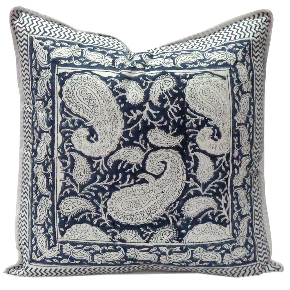 Hand Block Printed Cotton Cushion Cover 40x40 cms Ambi Neel 101184