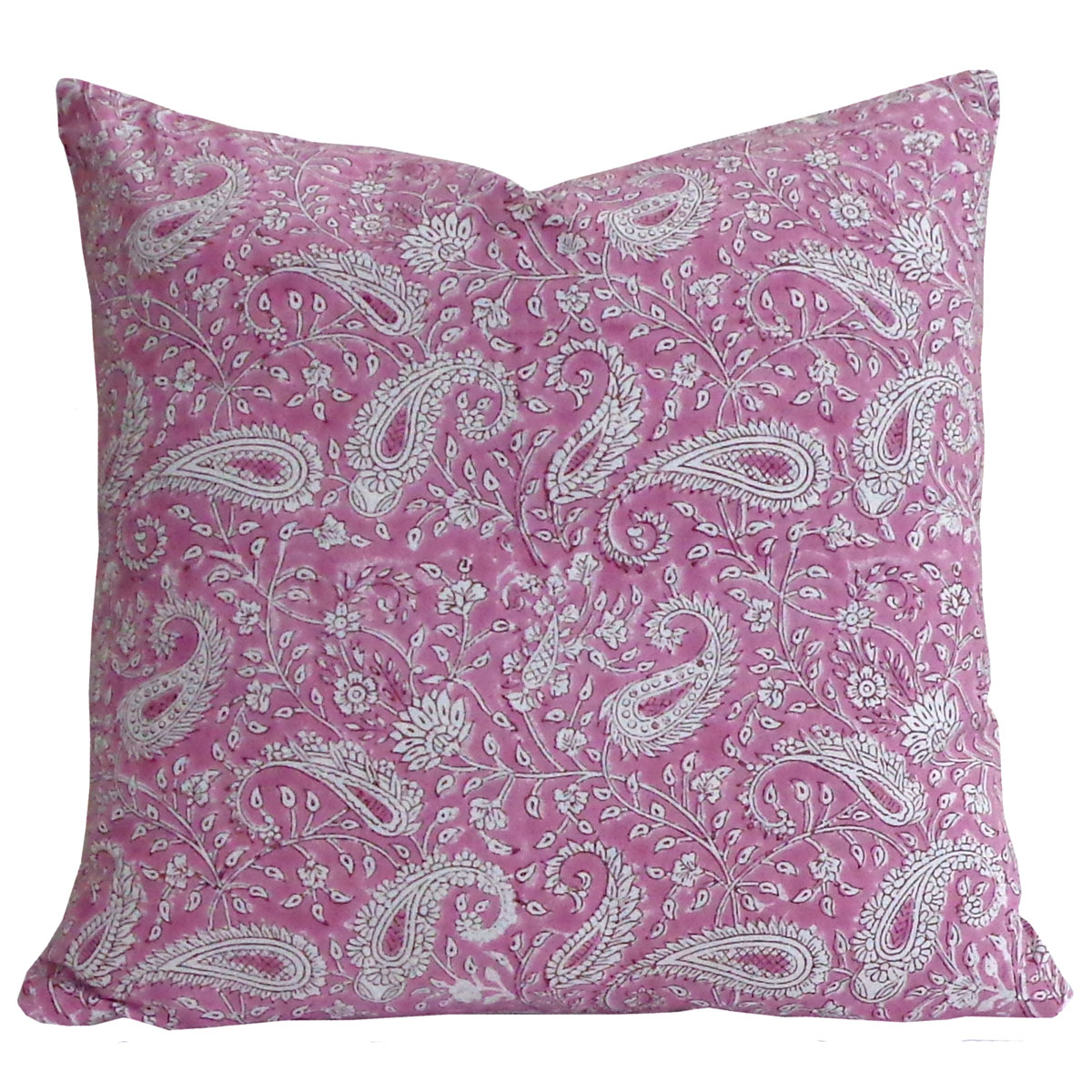 Hand Block Printed Cotton Cushion Cover 40x40 cms Paisley Pink Gud 202928