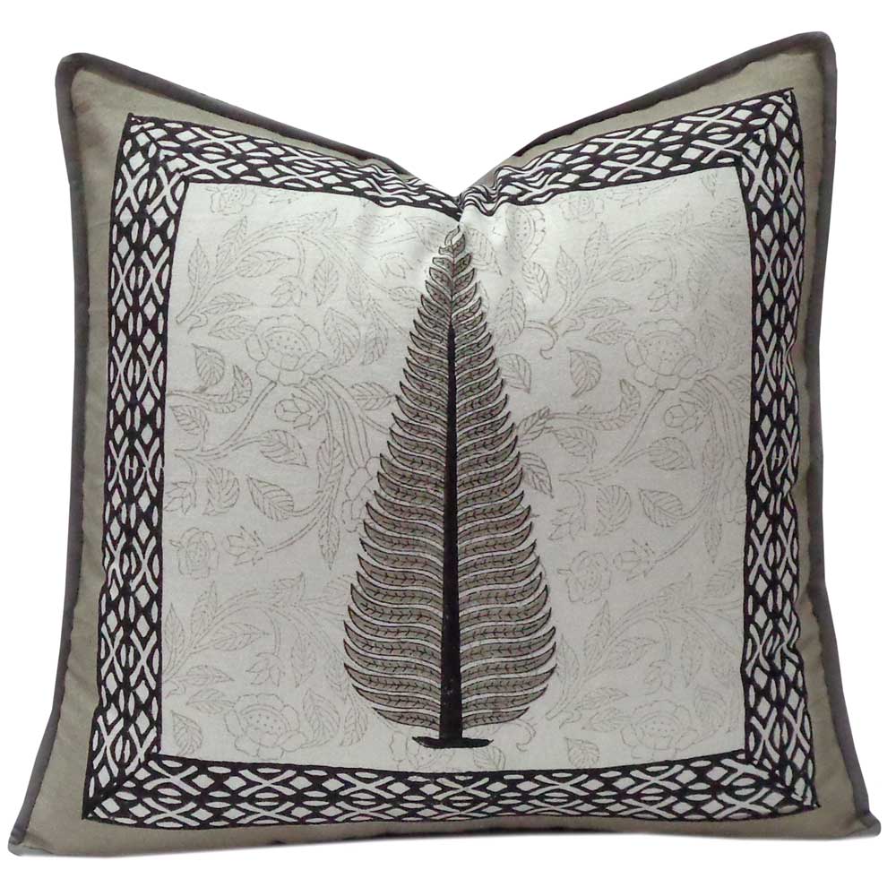 Hand Block Printed Cotton Cushion Cover 40x40 cms  Passion Flower Patti 203241