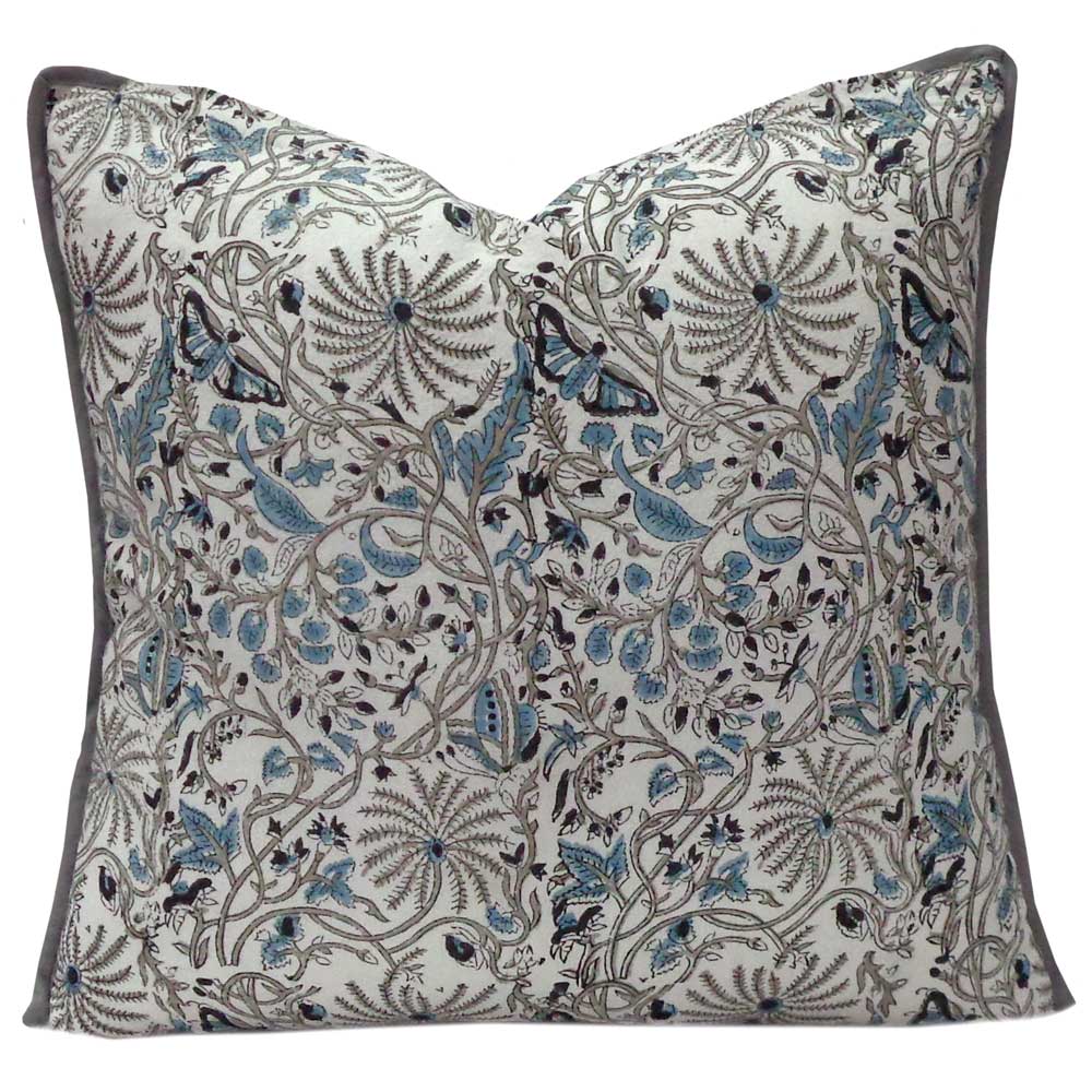 Hand Block Printed Cotton Cushion Cover 40x40 cms  Passion Flower Patti 203241
