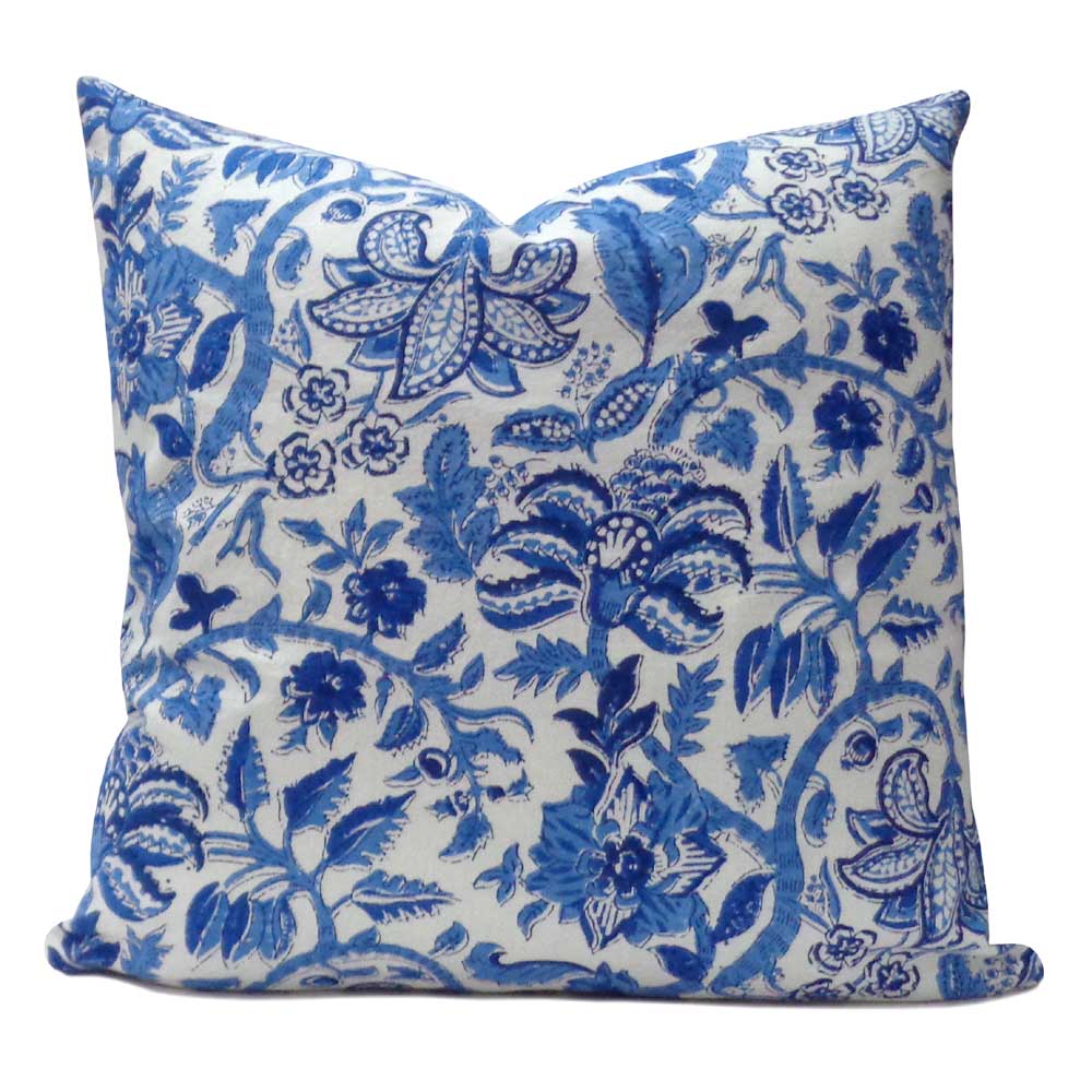 Hand Block Printed Cotton Cushion Cover 50x50 cms Anarkali Blue Open 106795