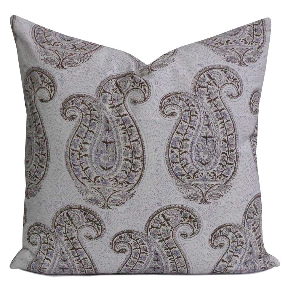 Hand Block Printed Cotton Cushion Cover 50x50 cms Big Paisley Brown 200594