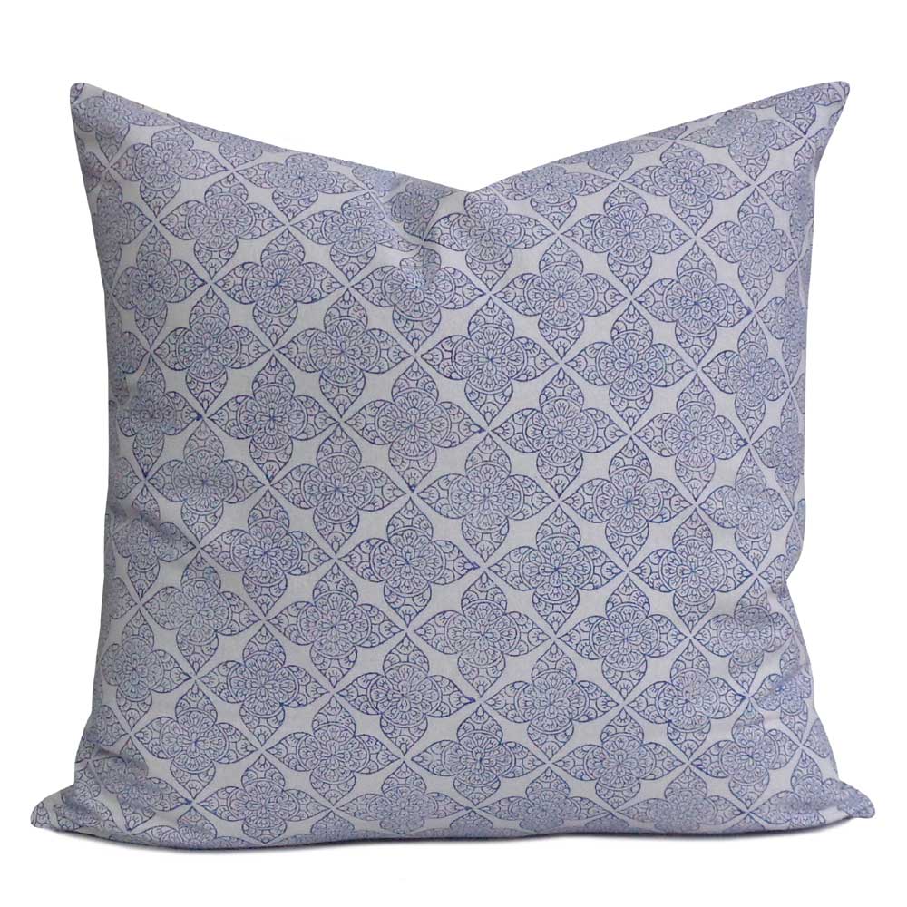 Hand Block Printed Cotton Cushion Cover 50x50 cms Chokor Phool Blue 100588