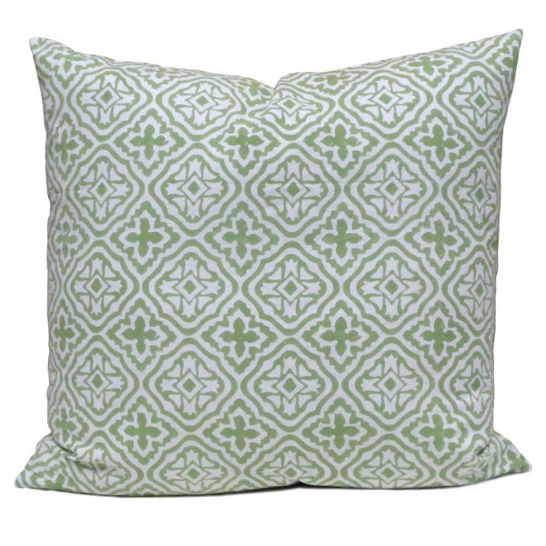 Image of Hand Block Printed Cotton Cushion Cover 50x50 cms | Cross Flower Celadon Green 202601