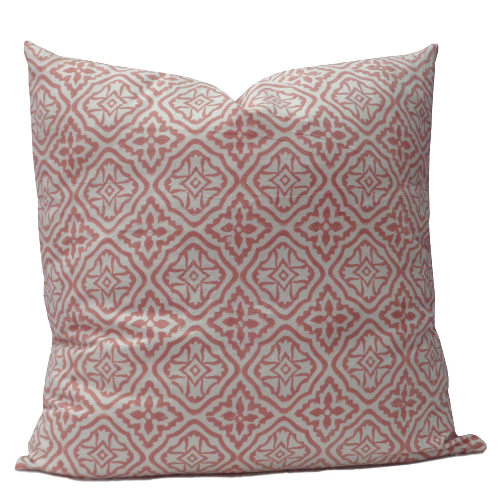 Hand Block Printed Cotton Cushion Cover 50 x 50 Cross Flower Pink 107051