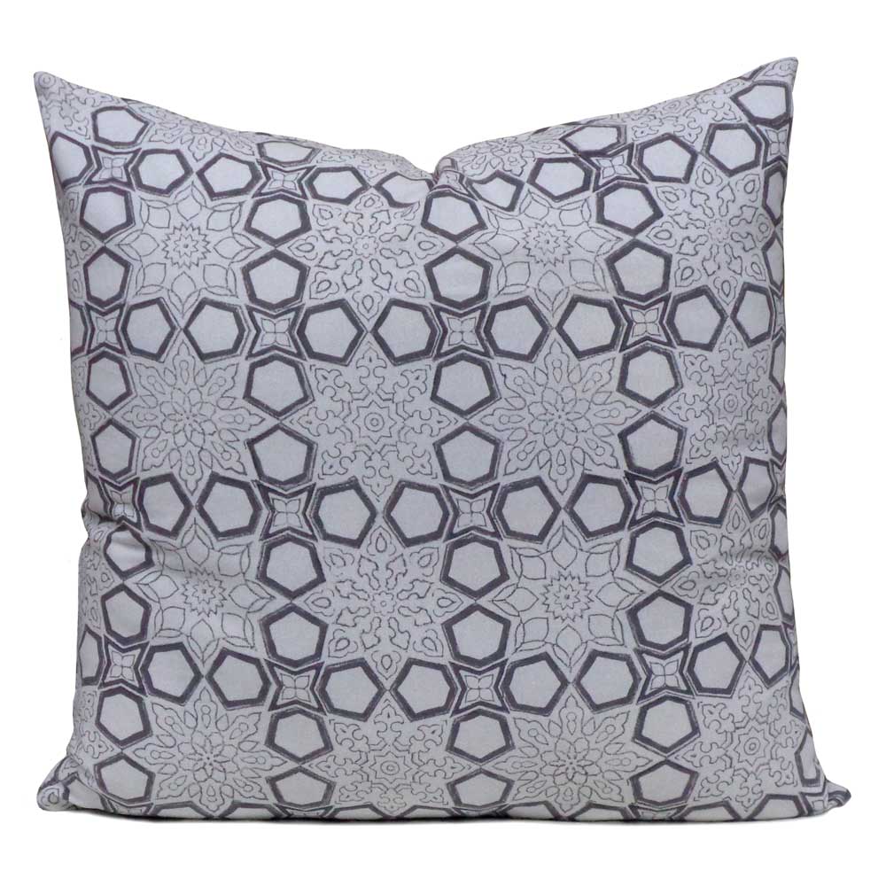 Hand Block Printed Cotton Cushion Cover 50x50 cms Geo Chokri Dark Grey Gud 207816