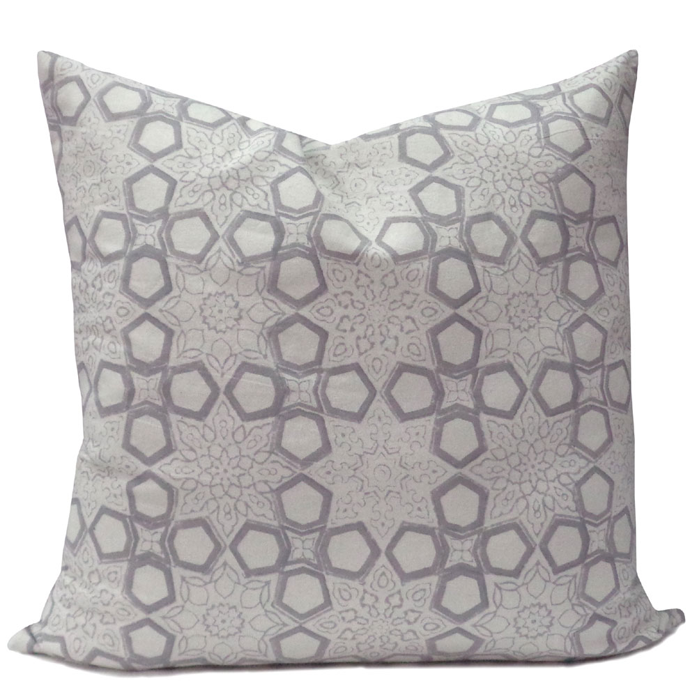 Hand Block Printed Cotton Cushion Cover 50 x 50 Geo Chokri Grey 101118