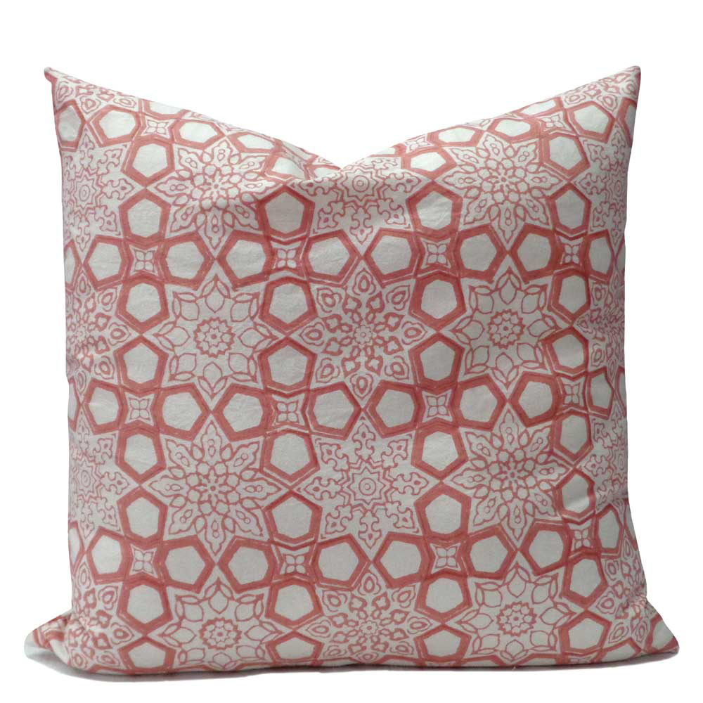 Hand Block Printed Cotton Cushion Cover 50 x 50 Geo Chokri Pink 107053