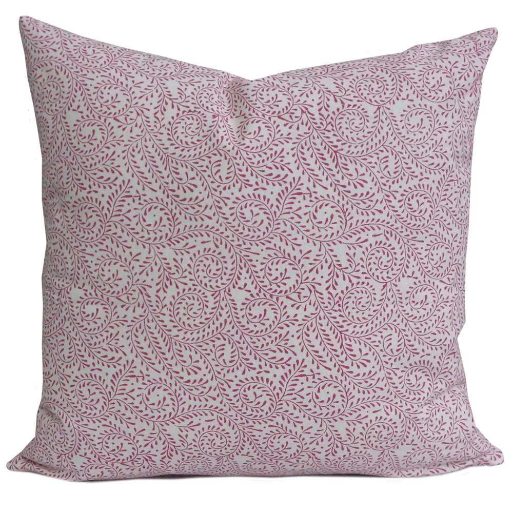 Hand Block Printed Cotton Cushion Cover 50x50 cms Leaves Pink 201564