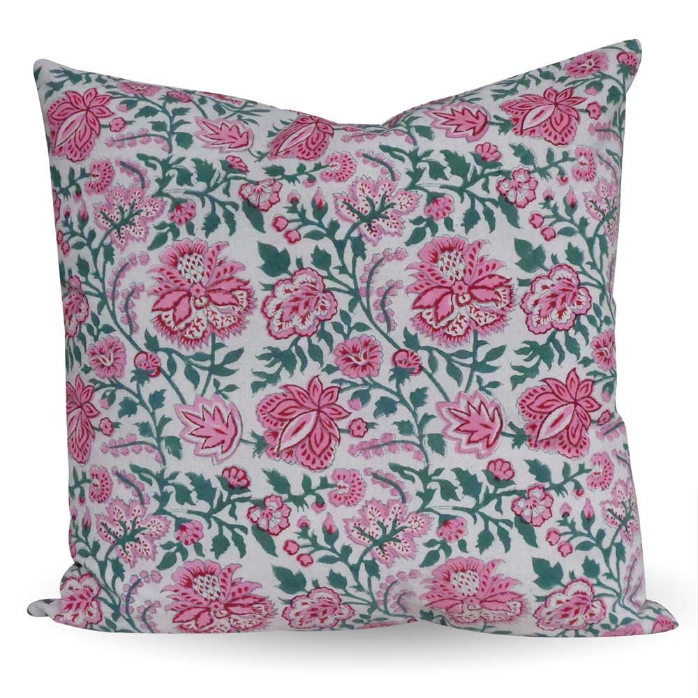 Image of Hand Block Printed Cotton Cushion Cover 50x50 cms | Mohini Green Open 620606