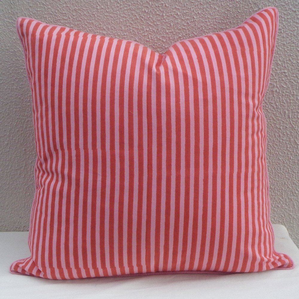 Image of Piping Cushion Cover 50x50 cms | Stripe Pink Red 207993