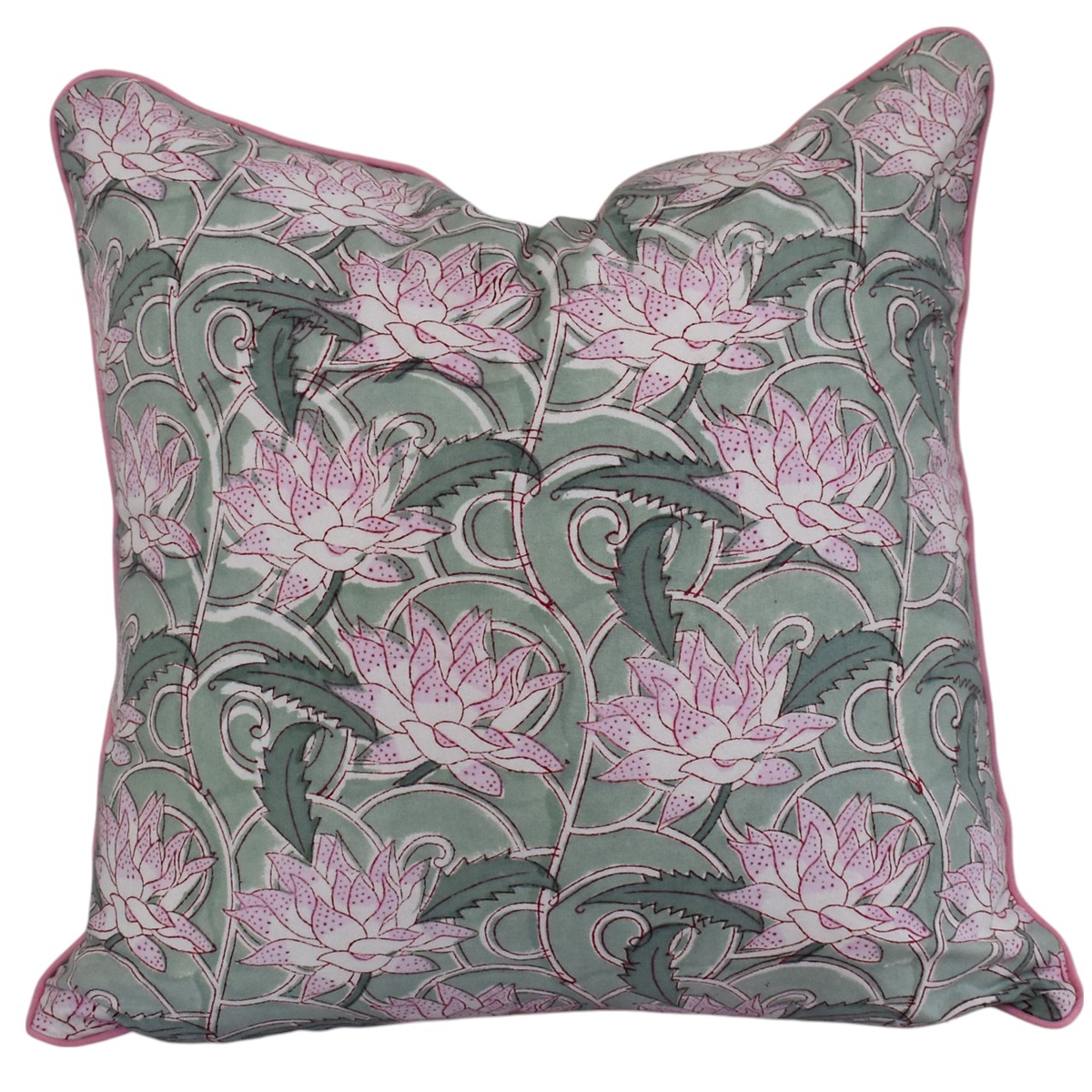 Piping Cushion Cover 50x50 cms Japan Lotus Green 202501