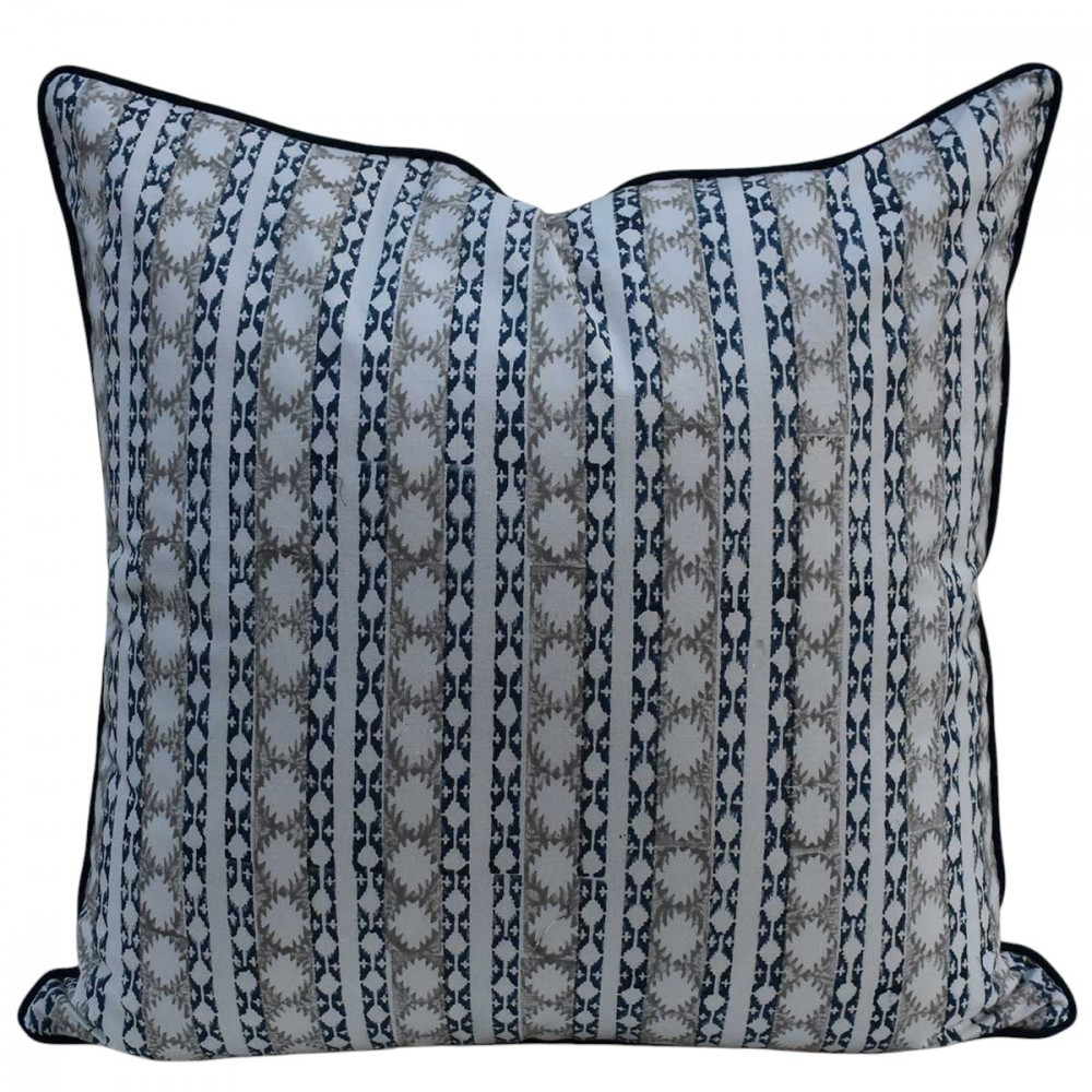 Image of Piping Cushion Cover 50x50 cms | Nordic Blue Greystone Stripe 202527
