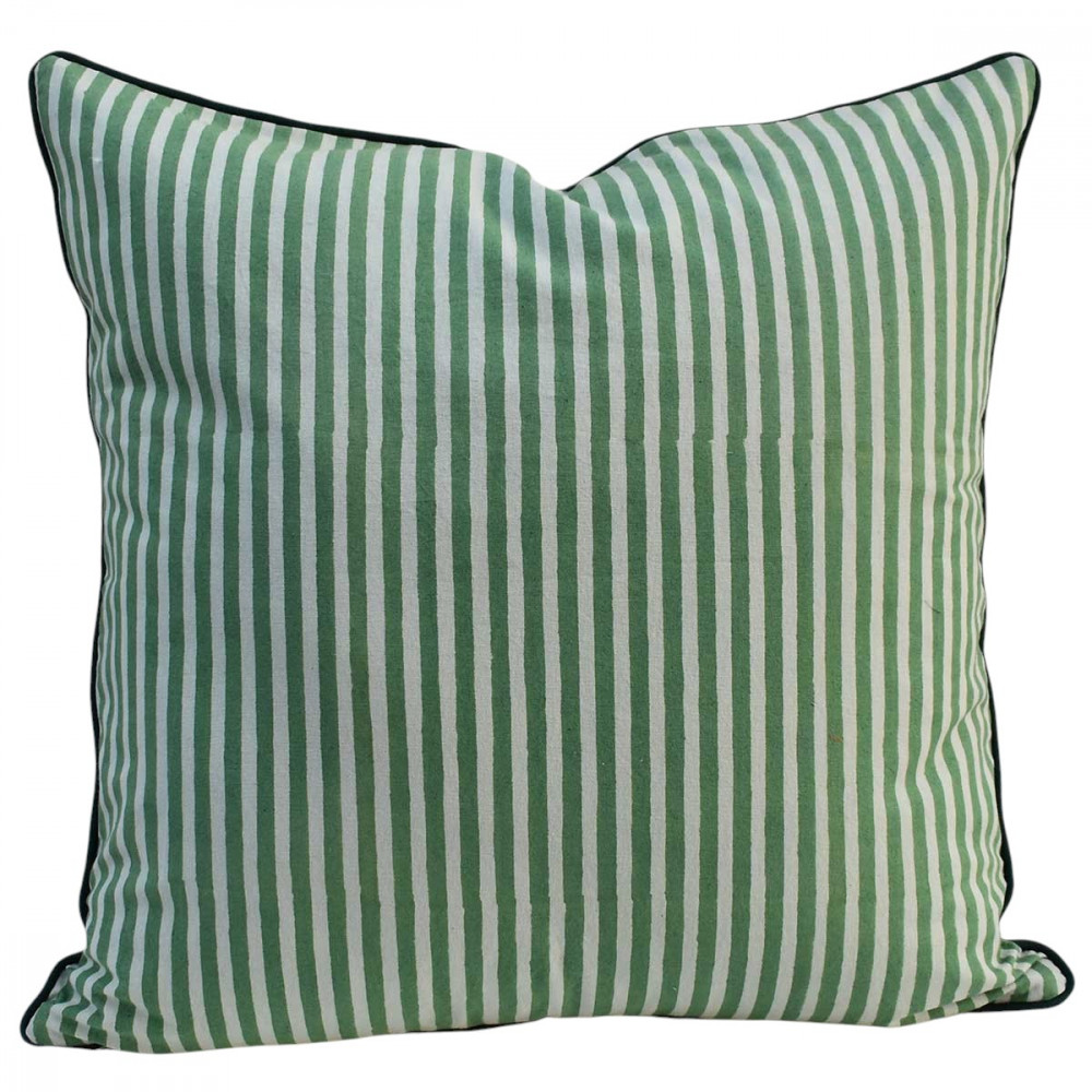 Image of Piping Cushion Cover 50x50 cms | Stripe Green Olive 202529