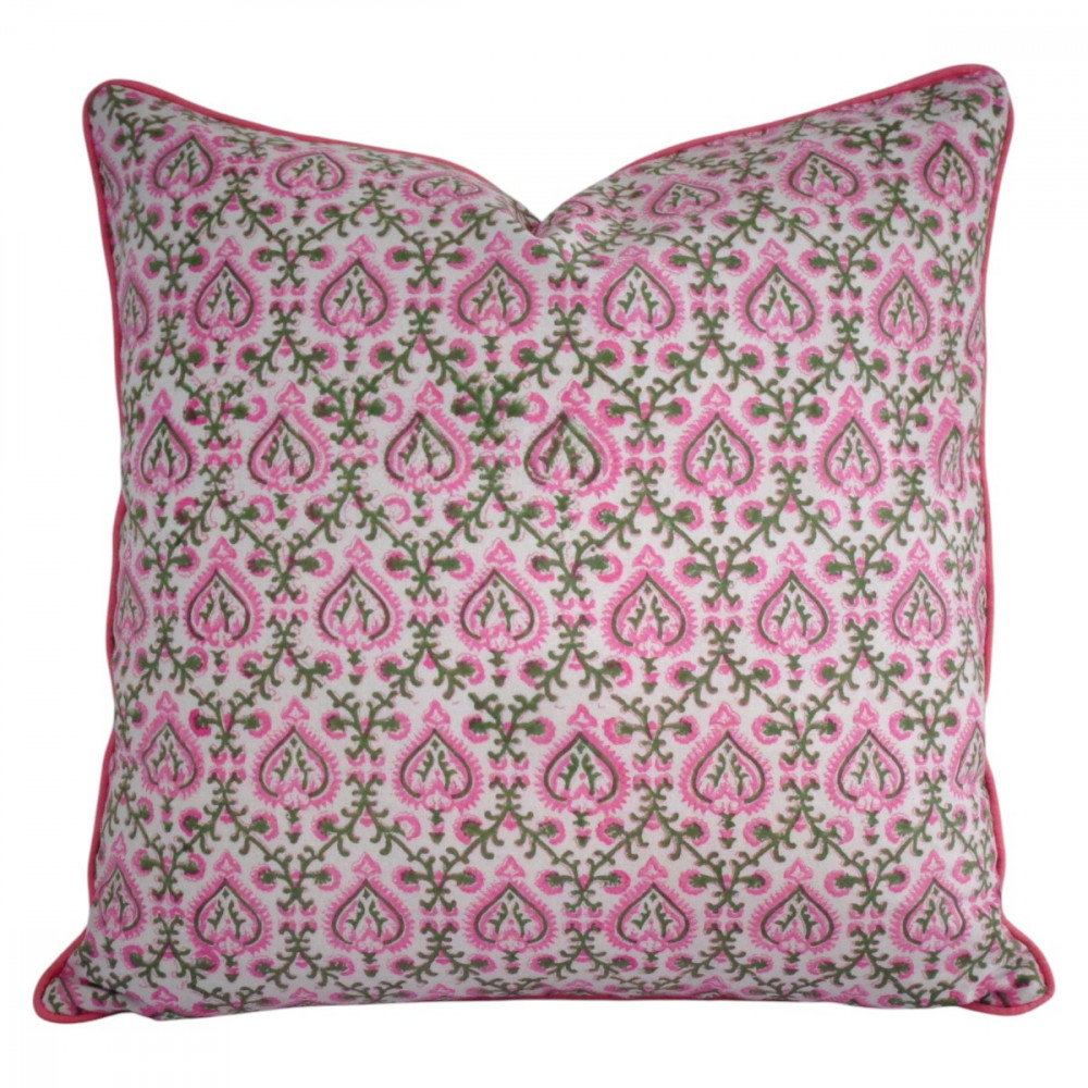 Image of Piping Cushion Cover 50x50 cms | Mughal Pink Green 202520